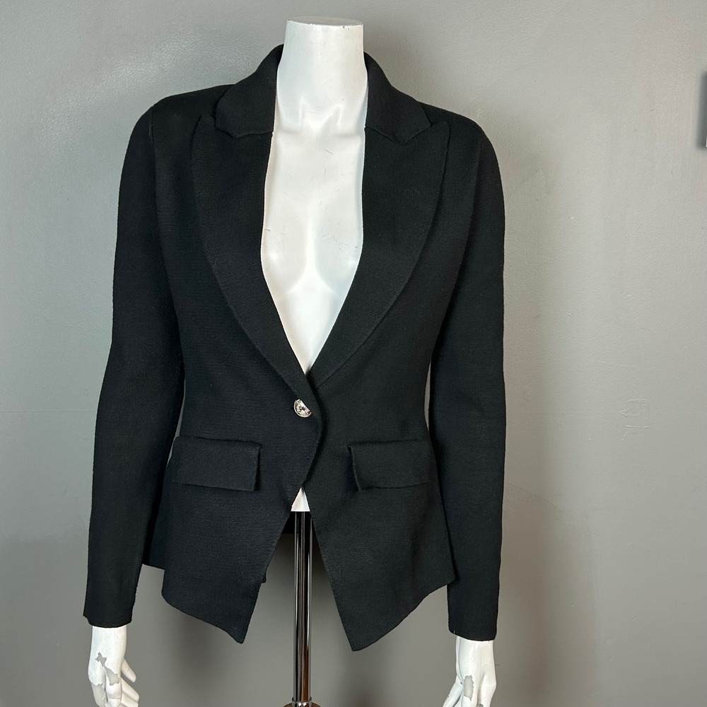 Six Fifty Black sweater Blazer women's XS tailored Crest Buttons preppy goth